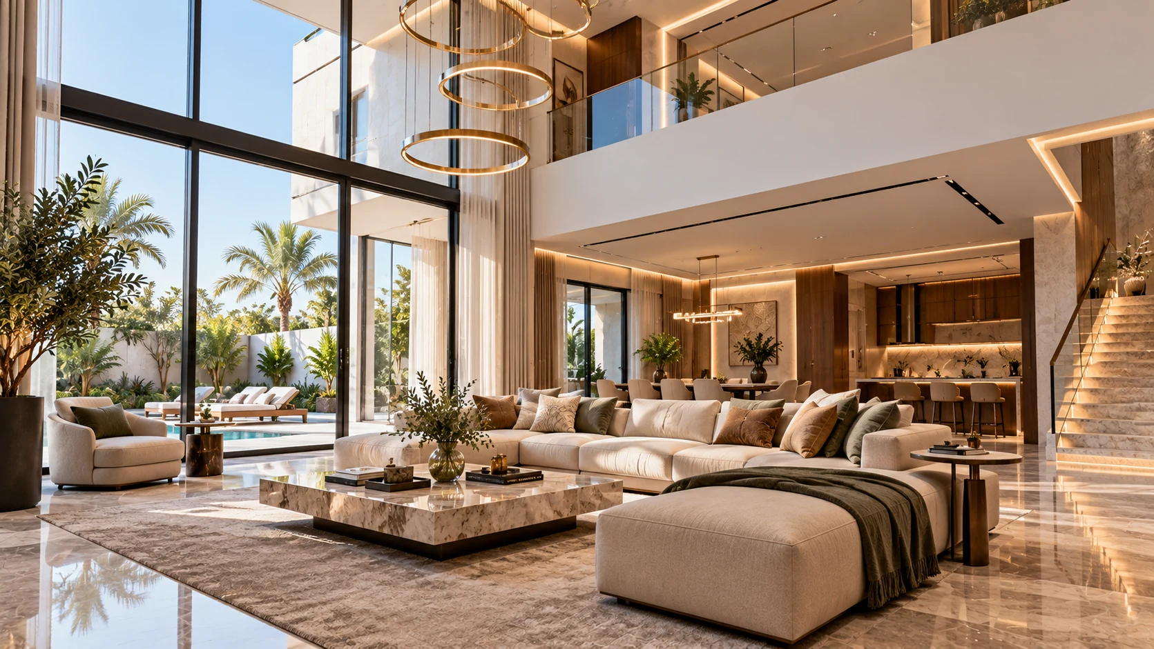 Residential fit-out for a modern villa interior in the UAE, featuring quality finishes and contemporary furnishings.